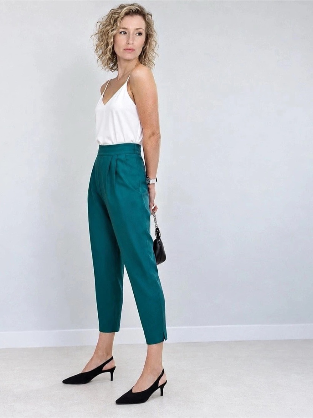 ASOS Teal High-Waisted Pleated Tapered Ankle Pants